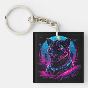 Cyberpunk Neon Schwarzer Panther Schlüsselanhänger