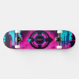 Cyberpunk-Neon-Straßenbekleidung Sci-Fi-Stadt Skateboard
