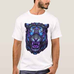 Cyberpunk-Neon-Tigerkopf-Cyborg-Mech-Roboter-Besti T-Shirt