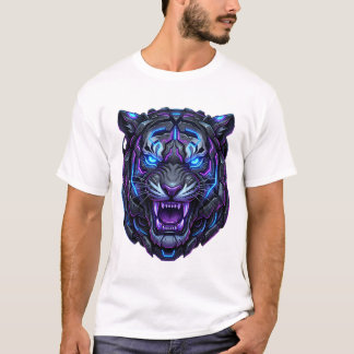 Cyberpunk-Neon-Tigerkopf-Cyborg-Mech-Roboter-Besti T-Shirt