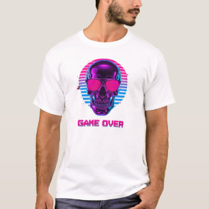 Cyberpunk-Neon-Totenkopf-Game-Over-T-Shirt in Rosa T-Shirt