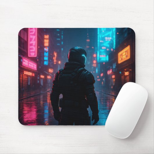 Cyberpunk Neon Warrior Mousepad - Futuristic Sci-F (Mit Mouse)