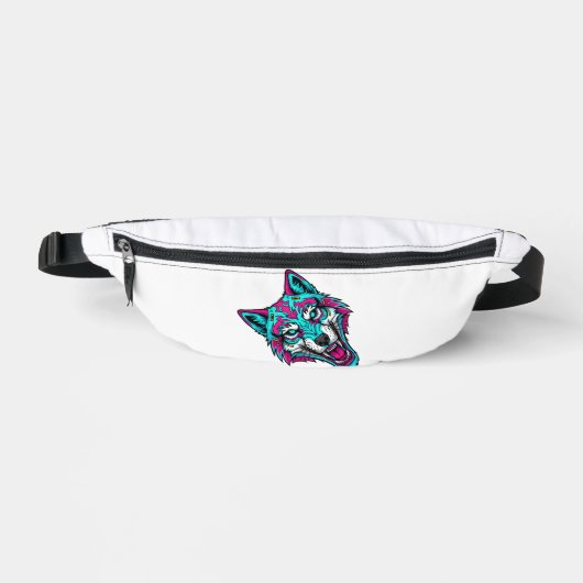 Cyberpunk-Neon-Wolf - Synthwave-Roboter-Tier Bauchtasche (Vorderseite)