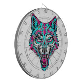 Cyberpunk-Neon-Wolf - Synthwave-Roboter-Tier Dartscheibe (Vorderseite Links)