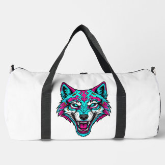 Cyberpunk-Neon-Wolf - Synthwave-Roboter-Tier Duffle Bag