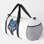 Cyberpunk-Neon-Wolf - Synthwave-Roboter-Tier Duffle Bag (Rechte Ecke)