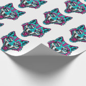 Cyberpunk-Neon-Wolf - Synthwave-Roboter-Tier Geschenkpapier (Ecke)