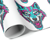 Cyberpunk-Neon-Wolf - Synthwave-Roboter-Tier Geschenkpapier (Rolleneckpunkt)