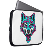 Cyberpunk-Neon-Wolf - Synthwave-Roboter-Tier Laptopschutzhülle (Vorne Rechts)