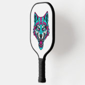 Cyberpunk-Neon-Wolf - Synthwave-Roboter-Tier Pickleball Schläger (Links)