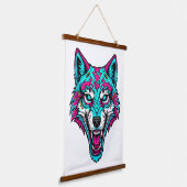 Cyberpunk-Neon-Wolf - Synthwave-Roboter-Tier Wandteppich Mit Holzrahmen (Gewinkelt)