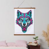 Cyberpunk-Neon-Wolf - Synthwave-Roboter-Tier Wandteppich Mit Holzrahmen (Schlafzimmer)
