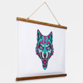 Cyberpunk-Neon-Wolf - Synthwave-Roboter-Tier Wandteppich Mit Holzrahmen (Gewinkelt)