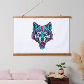 Cyberpunk-Neon-Wolf - Synthwave-Roboter-Tier Wandteppich Mit Holzrahmen (Schlafzimmer)