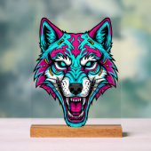Cyberpunk Neon Wolf - Synthwave Robotic Animal Acrylschild (Neutral)