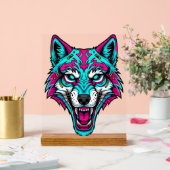 Cyberpunk Neon Wolf - Synthwave Robotic Animal Acrylschild (Hochzeit)