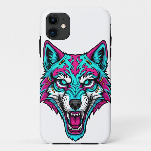 Cyberpunk Neon Wolf - Synthwave Robotic Animal Case-Mate iPhone Hülle (Rückseite)