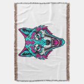 Cyberpunk Neon Wolf - Synthwave Robotic Animal Decke (Vorderseite Vertikal)