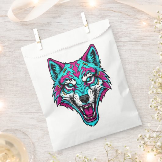 Cyberpunk Neon Wolf - Synthwave Robotic Animal Geschenktütchen (Ausgeschnitten)