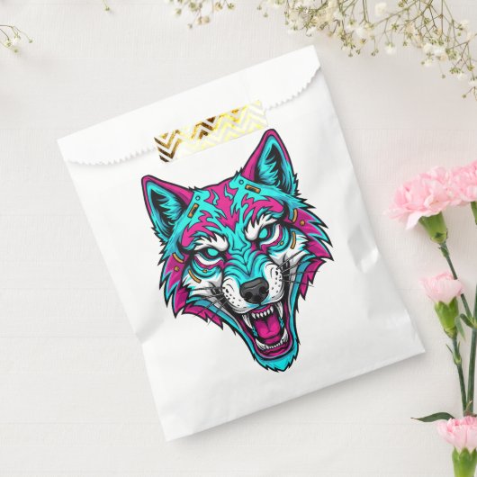 Cyberpunk Neon Wolf - Synthwave Robotic Animal Geschenktütchen (Versiegelt)