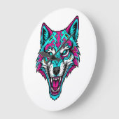 Cyberpunk Neon Wolf - Synthwave Robotic Animal Große Wanduhr (Winkel)