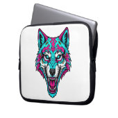 Cyberpunk Neon Wolf - Synthwave Robotic Animal Laptopschutzhülle (Vorderseite Links)