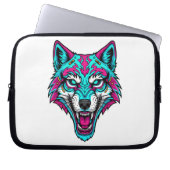 Cyberpunk Neon Wolf - Synthwave Robotic Animal Laptopschutzhülle (Vorderseite)