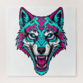 Cyberpunk Neon Wolf - Synthwave Robotic Animal Puzzle (Vertikal)