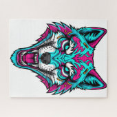 Cyberpunk Neon Wolf - Synthwave Robotic Animal Puzzle (Horizontal)