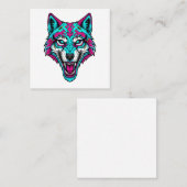Cyberpunk Neon Wolf - Synthwave Robotic Animal Quadratische Visitenkarte (Vorne/Hinten)