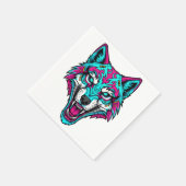 Cyberpunk Neon Wolf - Synthwave Robotic Animal Serviette (Ecke)