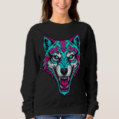 Cyberpunk Neon Wolf - Synthwave Robotic Animal Sweatshirt (Vorderseite)
