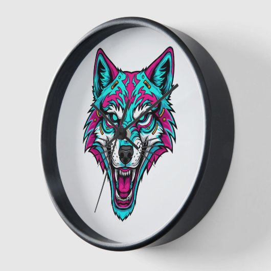 Cyberpunk Neon Wolf - Synthwave Robotic Animal Uhr (Winkel)