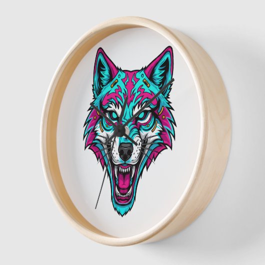 Cyberpunk Neon Wolf - Synthwave Robotic Animal Uhr (Winkel)