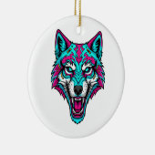 Cyberpunk Neon Wolf - Synthwave Robotisches Tier Keramik Ornament (Rechts)