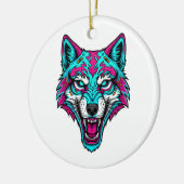 Cyberpunk Neon Wolf - Synthwave Robotisches Tier Keramik Ornament (Links)