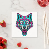 Cyberpunk-Neonwolf - Synthwave-Roboter-Tier Serviette (Beispiel)