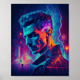 Cyberpunk Nikola Tesla in der Stadt Poster