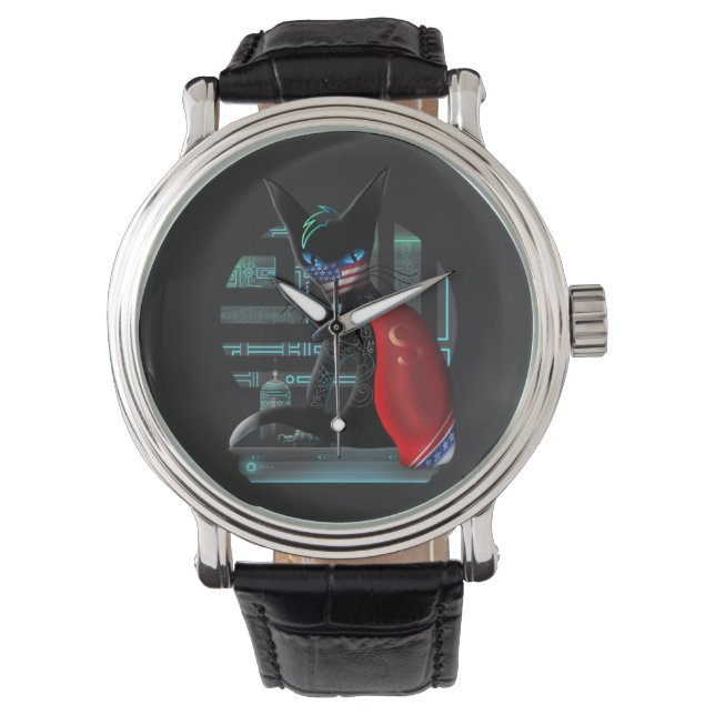 Cyberpunk Ninja Black Cat Armbanduhr (Vorderseite)