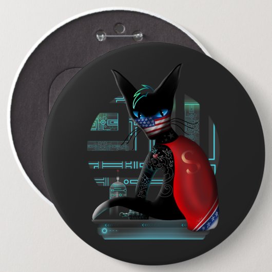 Cyberpunk Ninja Black Cat Button (Vorne & Hinten)