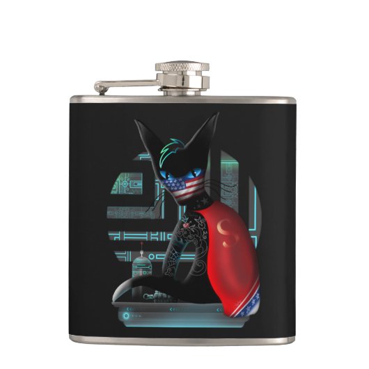 Cyberpunk Ninja Black Cat Flachmann (Vorderseite)