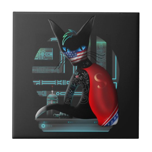 Cyberpunk Ninja Black Cat Fliese (Vorderseite)