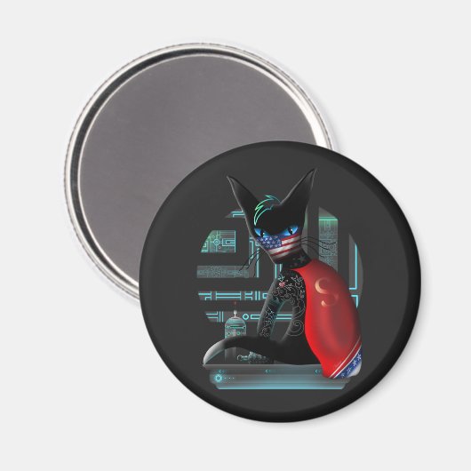 Cyberpunk Ninja Black Cat Magnet (Vorderseite/Rückseite)