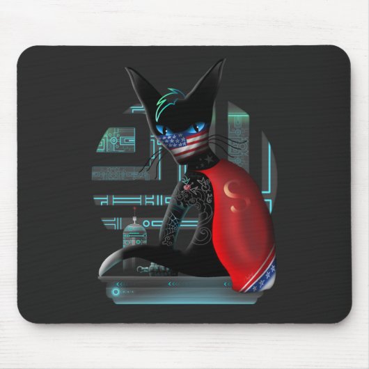 Cyberpunk Ninja Black Cat Mousepad (Vorne)