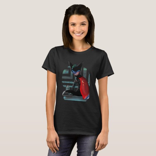Cyberpunk Ninja Black Cat T-Shirt (Vorne ganz)