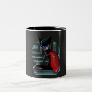 Cyberpunk Ninja Black Cat Zweifarbige Tasse