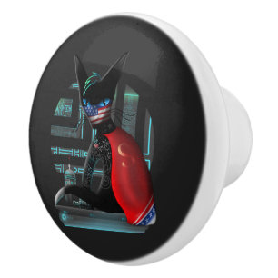 Cyberpunk-Ninja-Schwarze Katze Keramikknauf