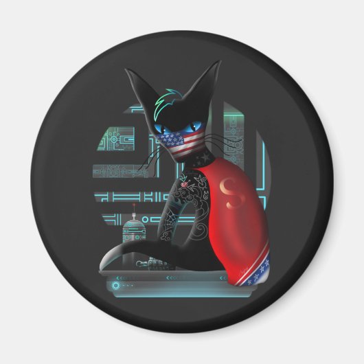 Cyberpunk-Ninja-Schwarze Katze Magnet (Vorne)