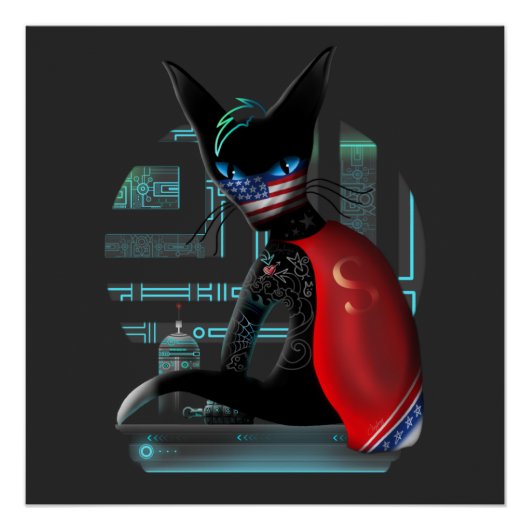 Cyberpunk-Ninja-Schwarze Katze Poster (Vorderseite)