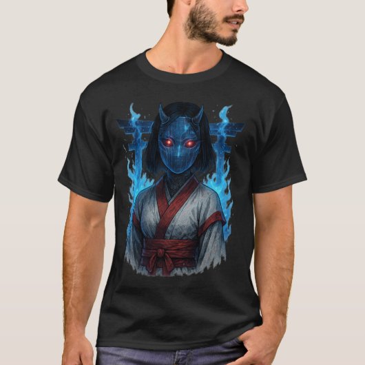 Cyberpunk-Oni-Mädchen mit Torii-Tor T-Shirt (Vorderseite)
